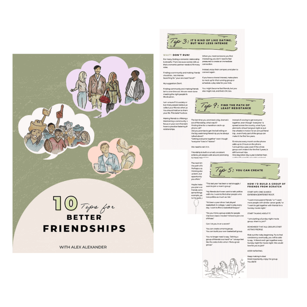 Screenshot of the "10 Tips for Better Friendshps" Guide and screenshots of three of the pages inside the book