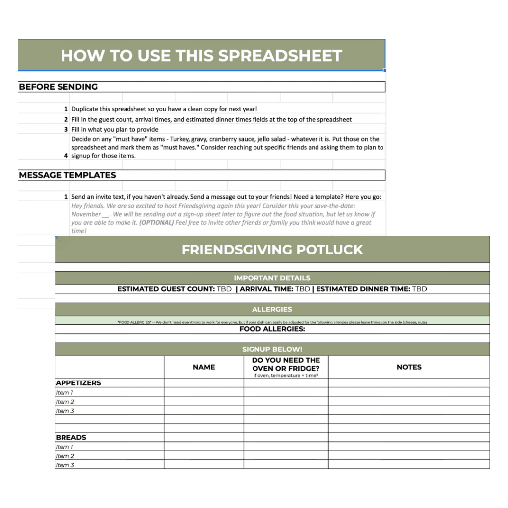 Friendsgiving Potluck Sign up Sheet