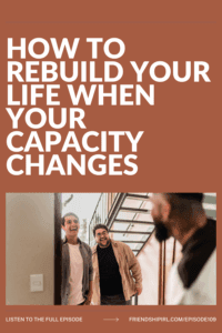 Three men laughing together in a modern indoor space with stairs, promoting a podcast episode about rebuilding life when c...