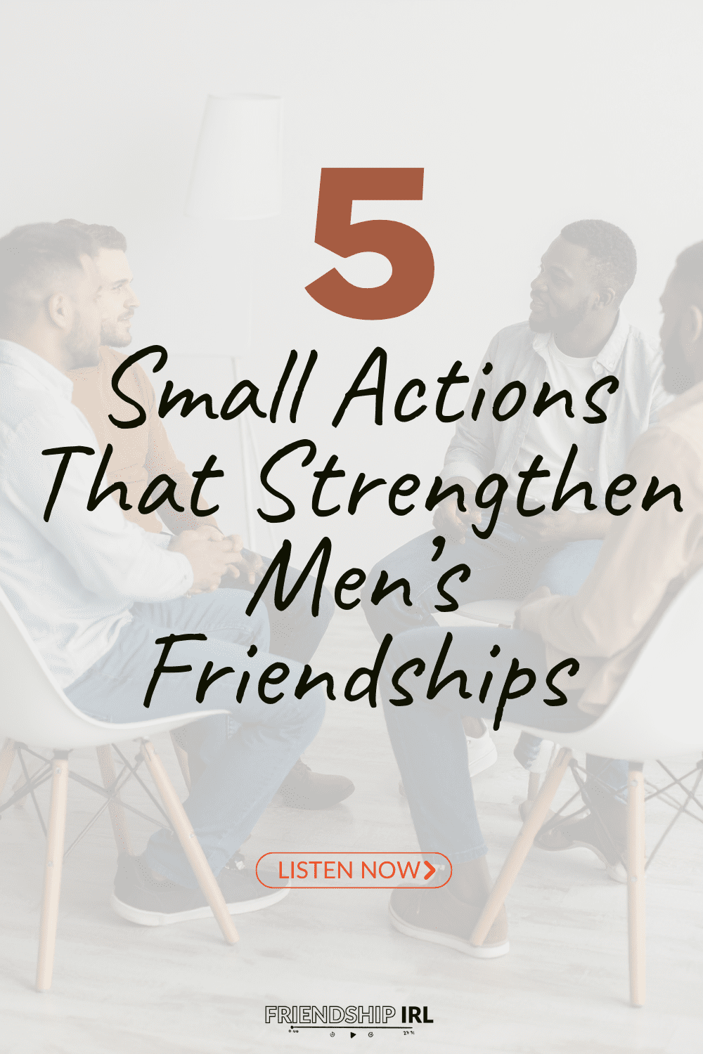 Two men having a friendly conversation while sitting on wooden chairs, promoting a podcast episode about strengthening mal...