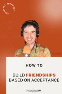 Young man with headphones and microphone recording podcast episode about building friendships based on acceptance