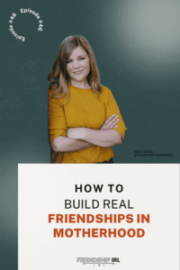 Woman in yellow shirt with arms crossed smiling, promotional graphic for podcast episode about building real friendships i...